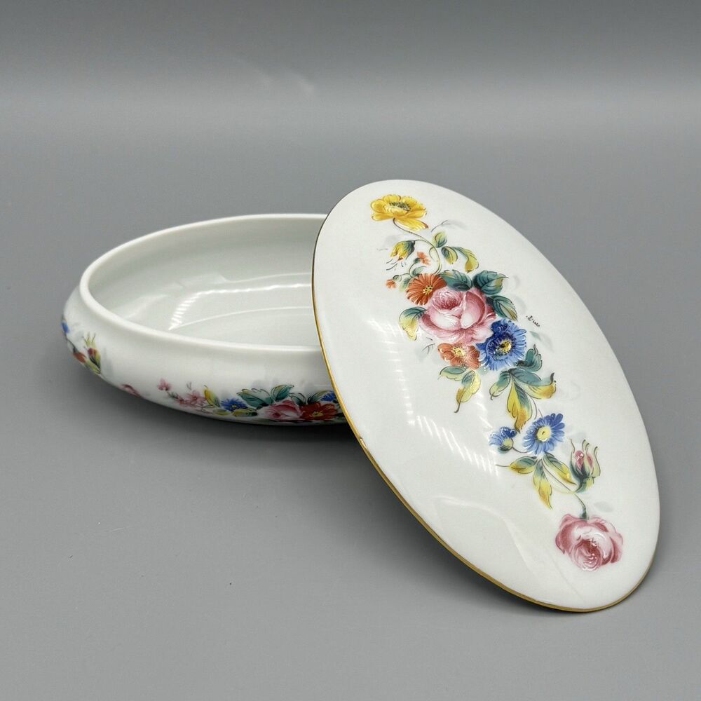 Vtg Porcelain Jammet Seignolles Depuis 1825 Limoges France Oval Trinket Dish Lid